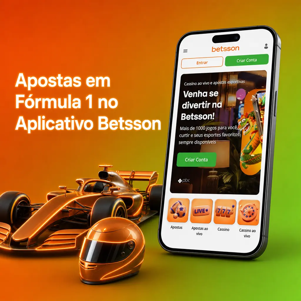 Apostas em Fórmula 1 no aplicativo Betsson, com odds ao vivo, notificações push e navegação simples entre mercados.