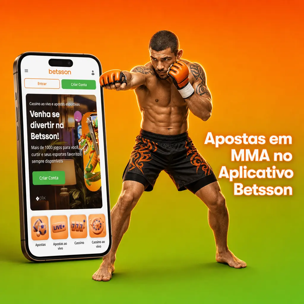 Aplicativo Betsson para apostas em MMA com mercados pré-luta, ao vivo e notificações push sobre o card