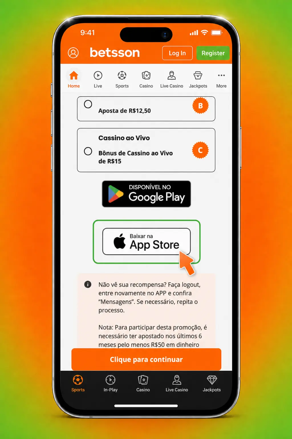 Passo a passo para adicionar o aplicativo web da Betsson à tela inicial do iPhone usando o Safari