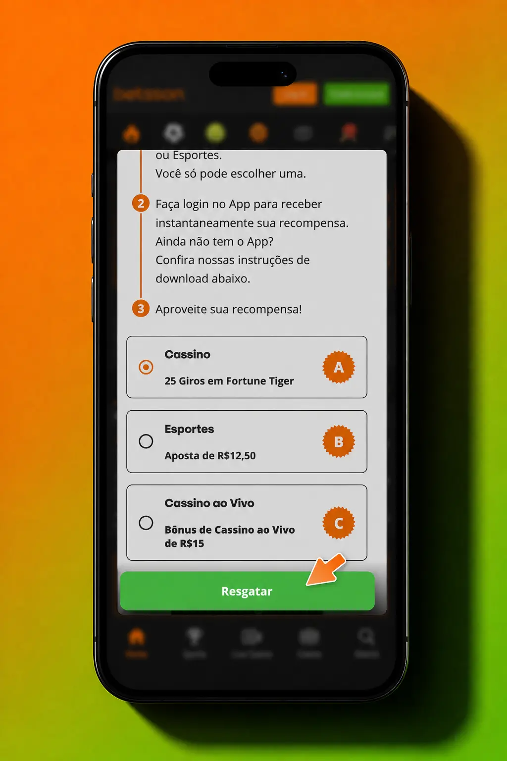Passo a passo para resgatar bônus na Betsson: cadastro, depósito via Pix ou cartão, código promocional e ativação.