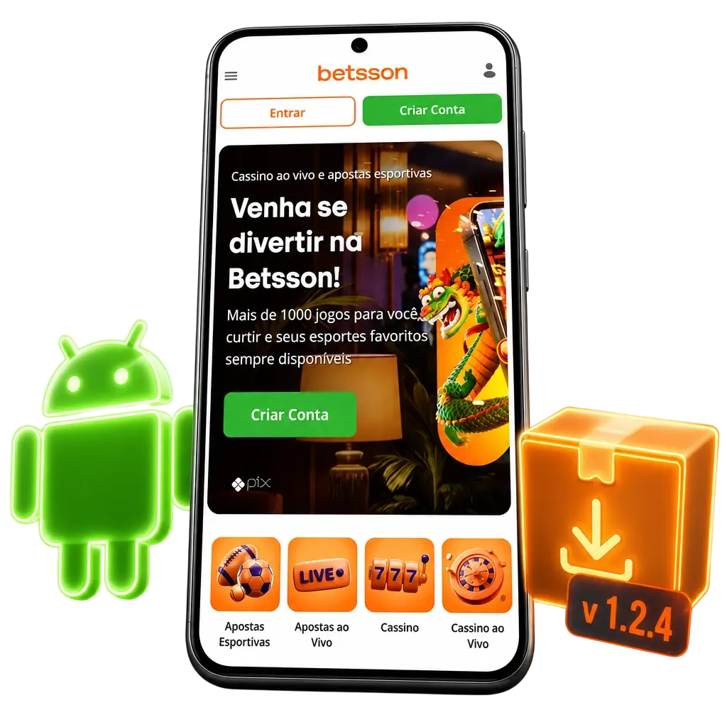 Tabela com detalhes técnicos do arquivo APK do Betsson, incluindo versão, tamanho, desenvolvedor e compatibilidade com Android.