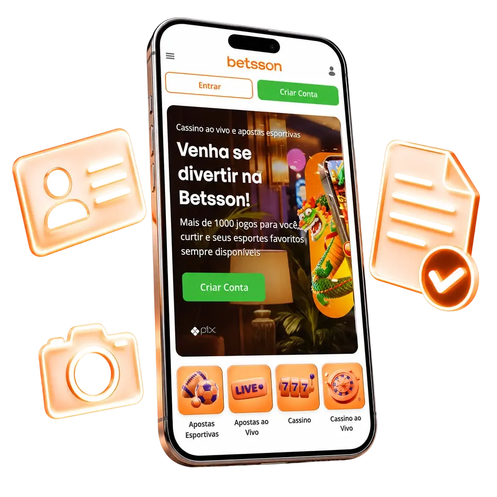 Verificação de conta no app Betsson: envio de RG ou CNH e comprovante de residência pela câmera do celular