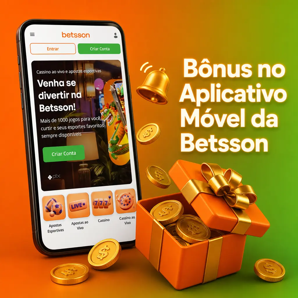 Aplicativo móvel da Betsson exibindo bônus, promoções ativas e progresso do rollover para Android e iOS