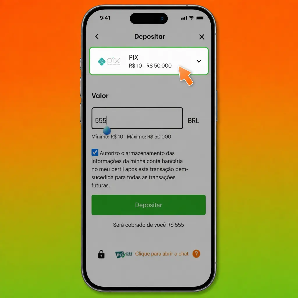Passo a passo para depositar dinheiro na Betsson no Brasil usando Pix, cartão ou transferência bancária.