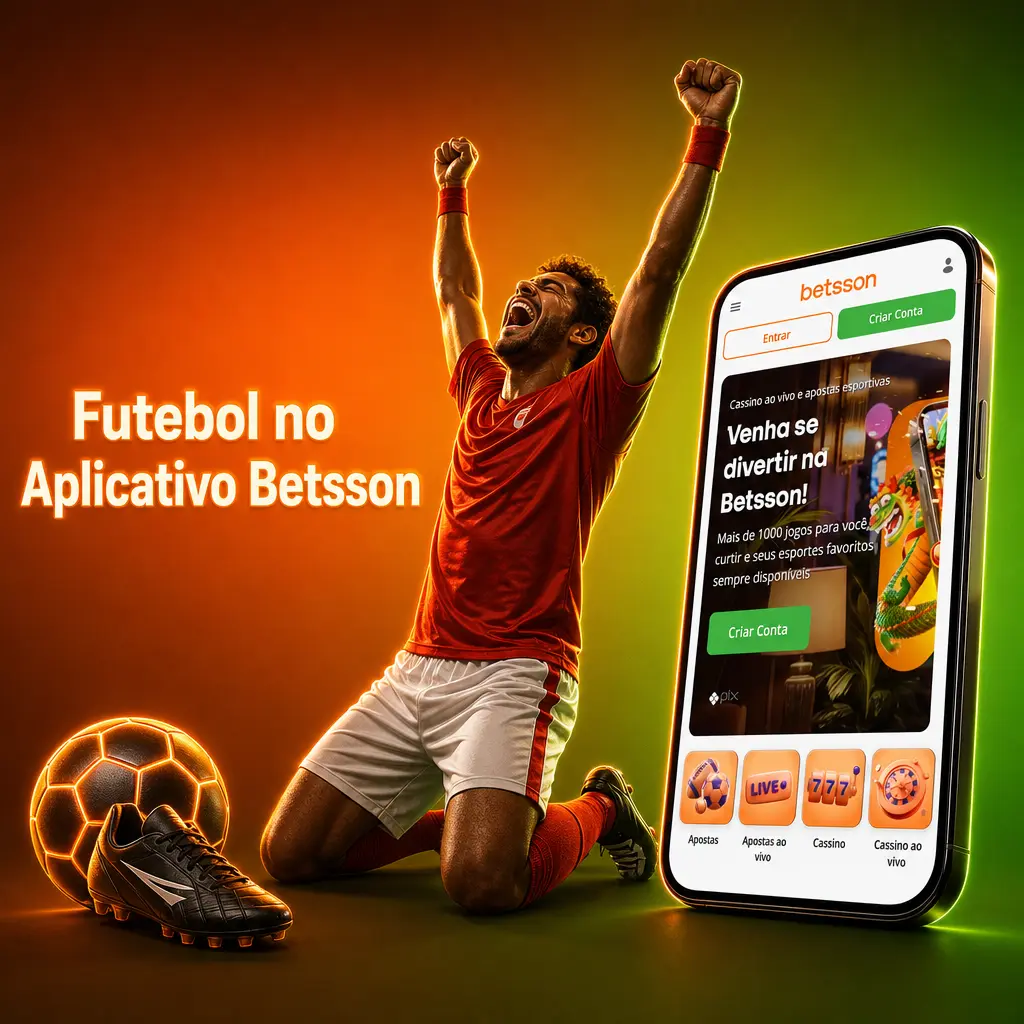 Tela do aplicativo Betsson mostrando a seção de futebol com ligas, mercados e boletim de apostas para celular.