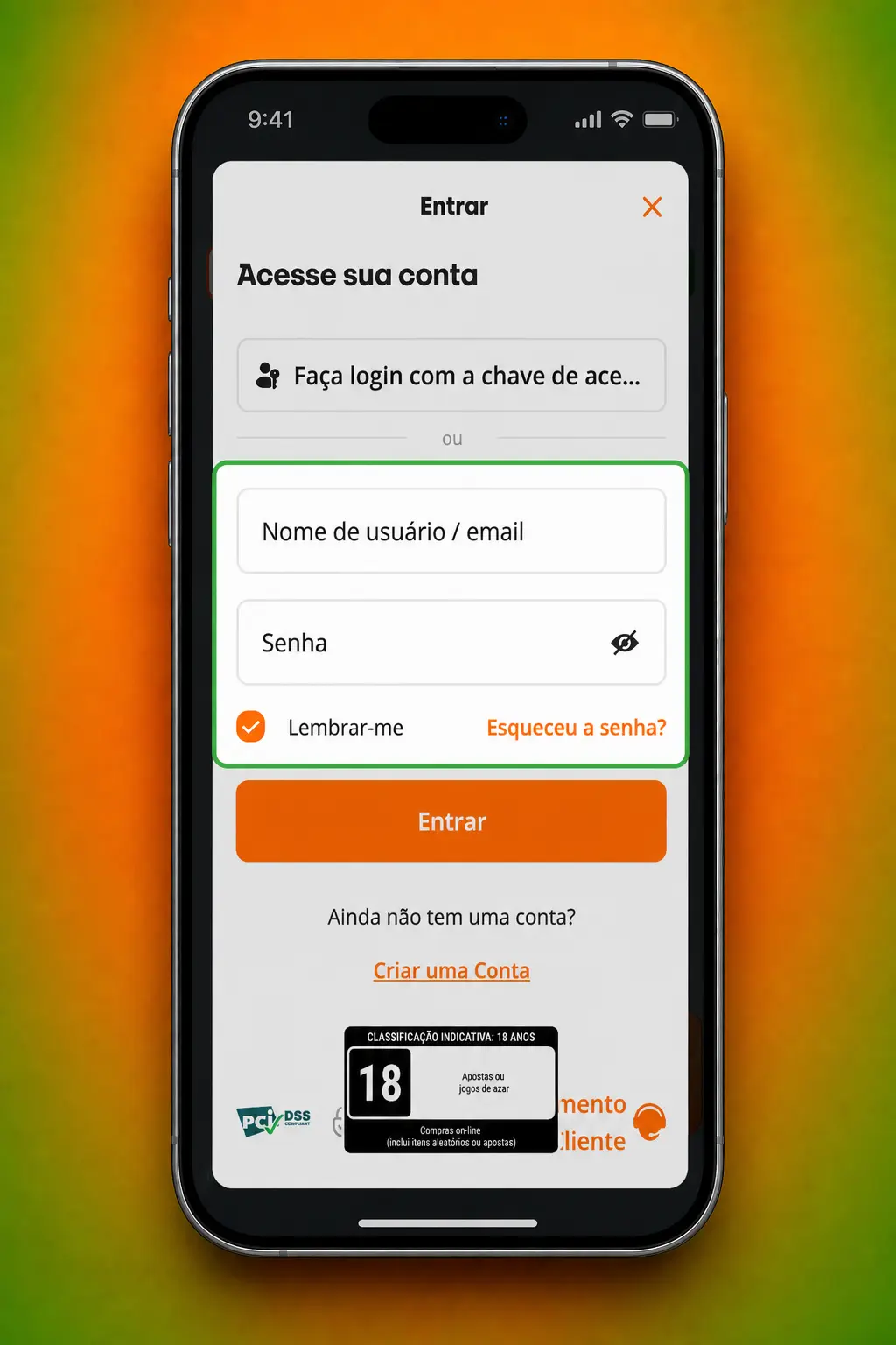 Login na Betsson pelo aplicativo com biometria, e-mail ou CPF e senha para acesso rápido e seguro.