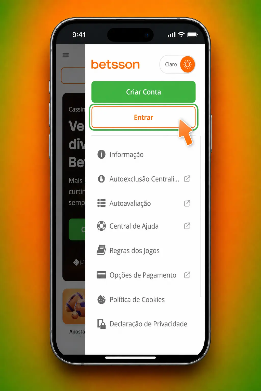 Login na Betsson pelo aplicativo com opção de biometria, e-mail ou CPF e senha para acesso rápido.