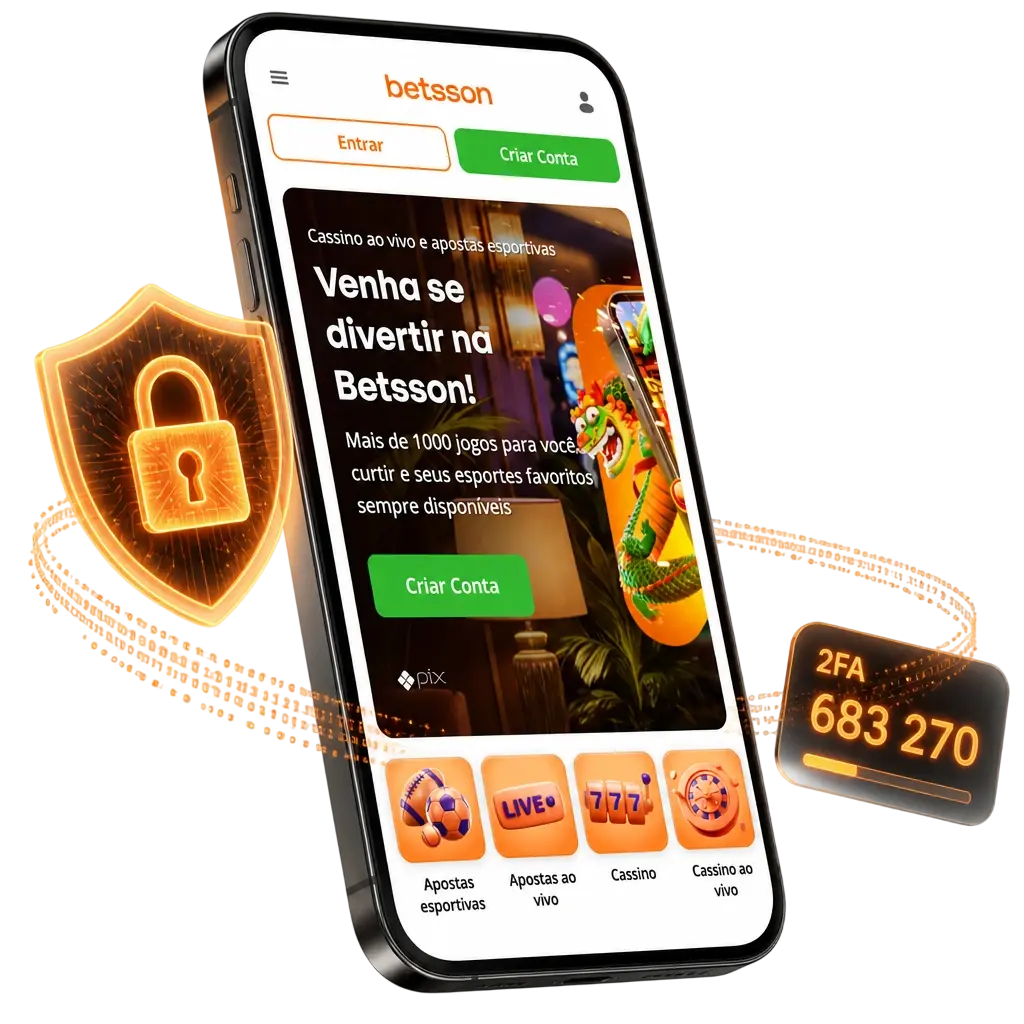 Ícone de segurança do app Betsson representando criptografia, permissões e proteção de dados do usuário